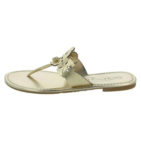 Spot On Ladies Spot On Flat Toe Post Sandal With Flower Design
