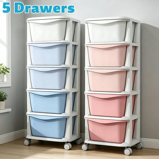 Havendro 5TIER PLASTIC STORAGE DRAWERS TOWER W/ WHEELS TROLLEY UNIT HOME OFFICE