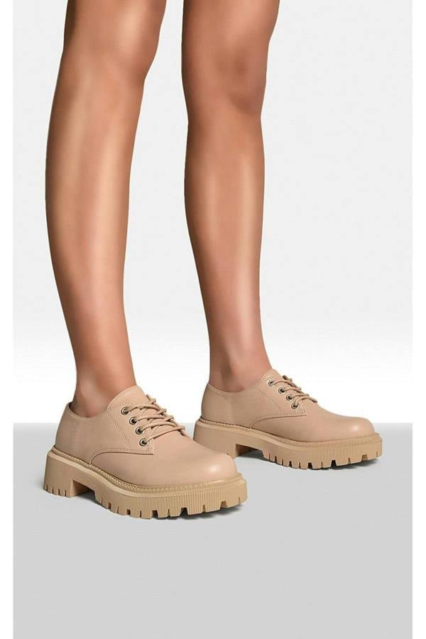 Nayla Chunky Faux Leather Derby Shoes - Nude