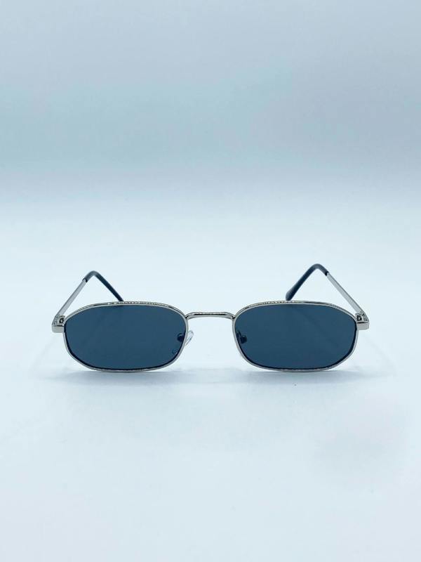 Slim Metal Oval Frame in Silver with Black Lenses - svnx