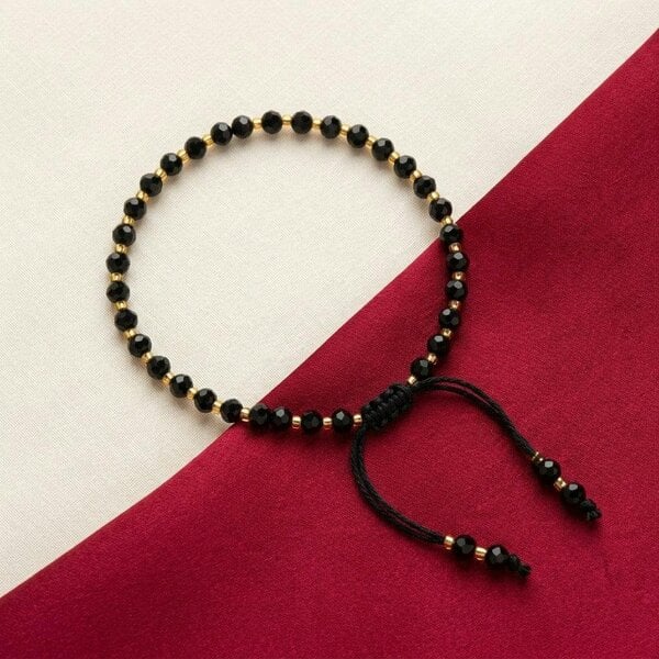 The Colourful Aura Adjustable Gold Black Beads Bracelet For Newborns and Adults