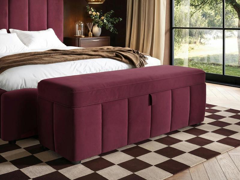 Emilie Burgundy Velvet Blanket Box