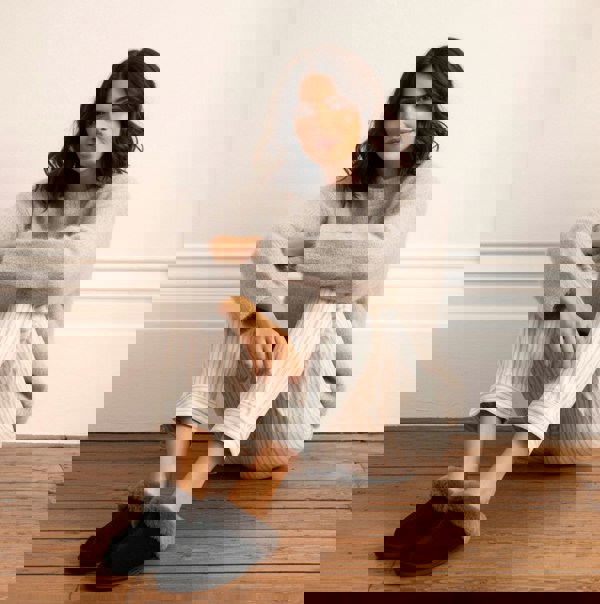 HOS Sheepskin AYLA Womens Real Sheepskin Mule Slippers Black