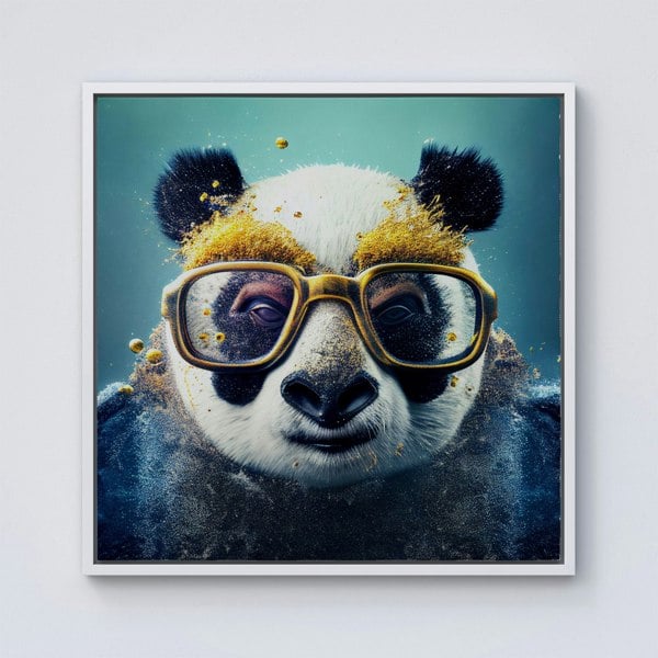 Warren Reed Panda With Golden Glasses Splash Art Framed Canvas