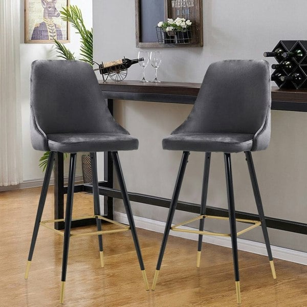 3ft Height Bar Stools with Footrest Set of 2 Velvet Padded Bar Stools Living and Home Grey