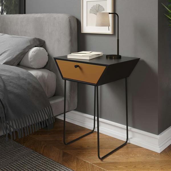 Core Products Apollo 1-Drawer Metal Bedside Cabinet, Eccentric Art-Deco Nigthstand