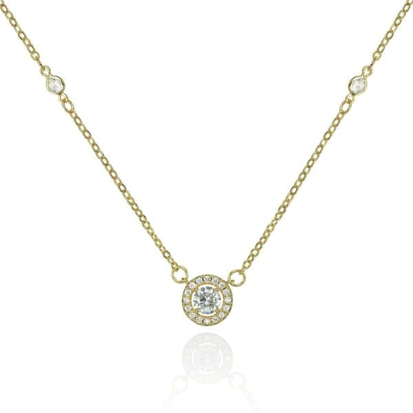 Gold Halo Pendant Necklace with Cubic Zirconia - namana.london