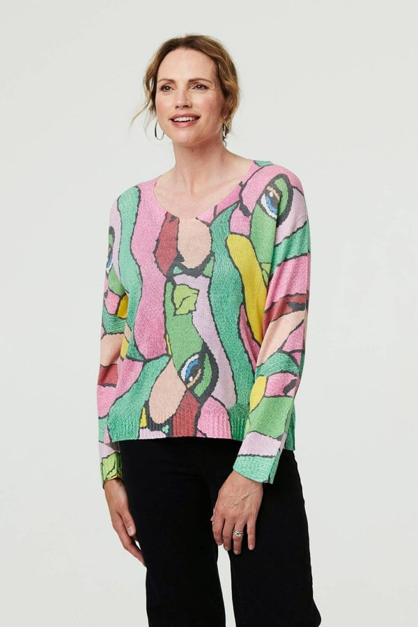 Pink | Abstract Long Sleeve Textured Top
