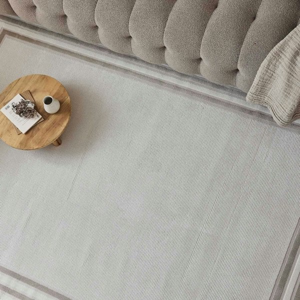 Bordered Living Room rug, beige-cream colours, stain-resistant and non-shedding