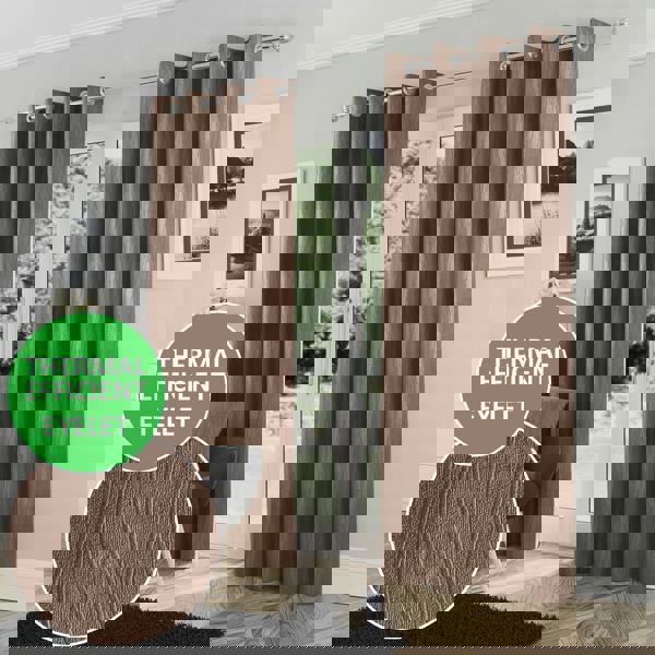 Enhanced Living Bronze Thermal Energy Saving Eyelet Curtain With Wave Pattern - Ideal For Living Room & Bedroom