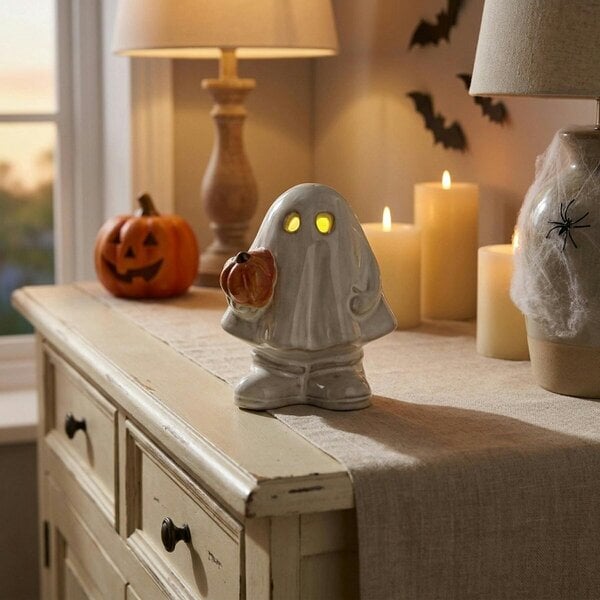 Garden Greatness Whimsical Ceramic Light-Up Ghost Ornament