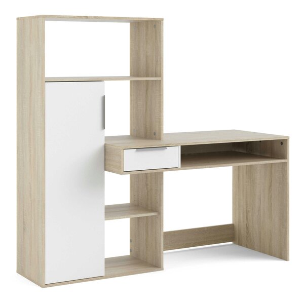 Wyld Haus Billabong White and Oak Wood Office Desk 1 Drawer 1 Door