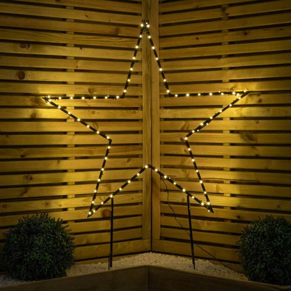 Samuel Alexander 90cm Light up Dewdrop Metal Christmas Star with Garden Stake & Warm White LEDs