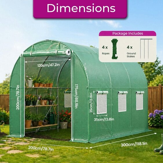 Neo Green Garden Polytunnel Walk-In Greenhouse 3m x 2m x 2m