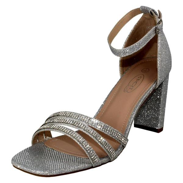 Spot On Ladies Spot On Ankle Strap Glitter Sandals F12036