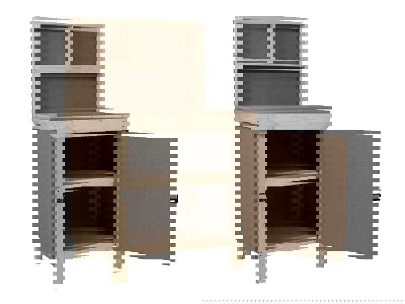 Arbor Garden Solutions Wooden MDF Top Workbench With Lockable Cupboard (V.9) with back panel and double shelf
