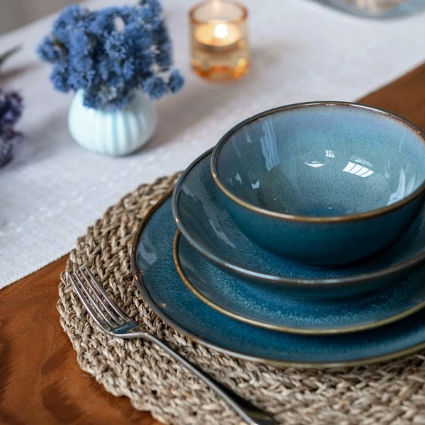 Scandi Home 16 Piece Stavanger Blue Reactive Glaze Tableware Set