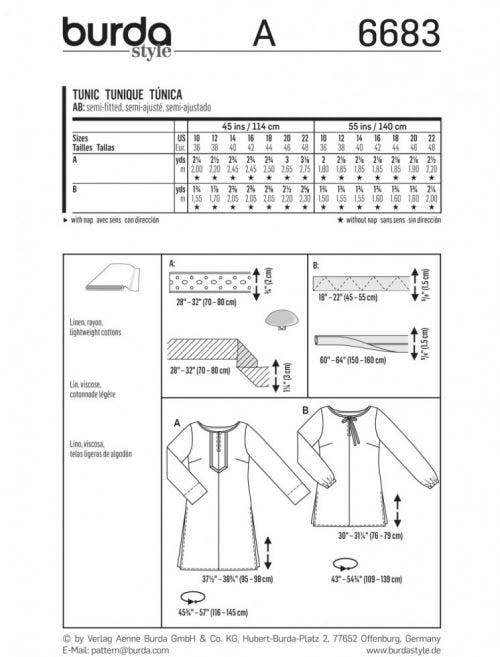 Burda Sewing Pattern 6683 Tops and Tunics For Women, 10 to 22 - Easy
