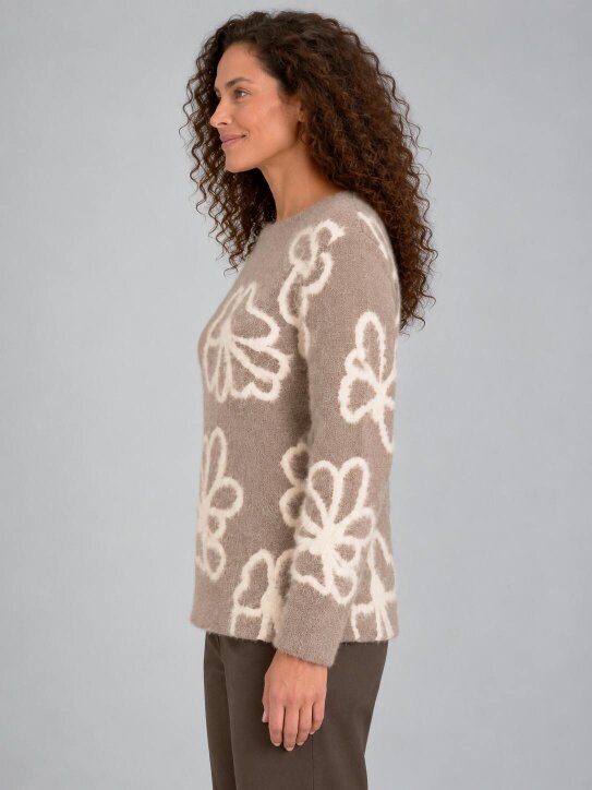 VIZ-A-VIZ Floral Jacquard Crew Neck Jumper
