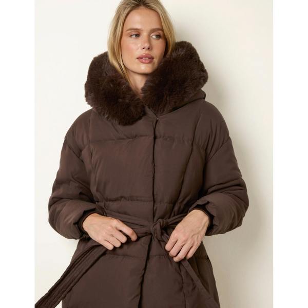 Blue Vanilla Faux Fur Hood Short Puffer Coat