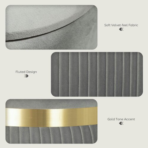 Wyld Haus Rivera Velvet Light Grey Ribbed Storage Ottoman Gold Accent