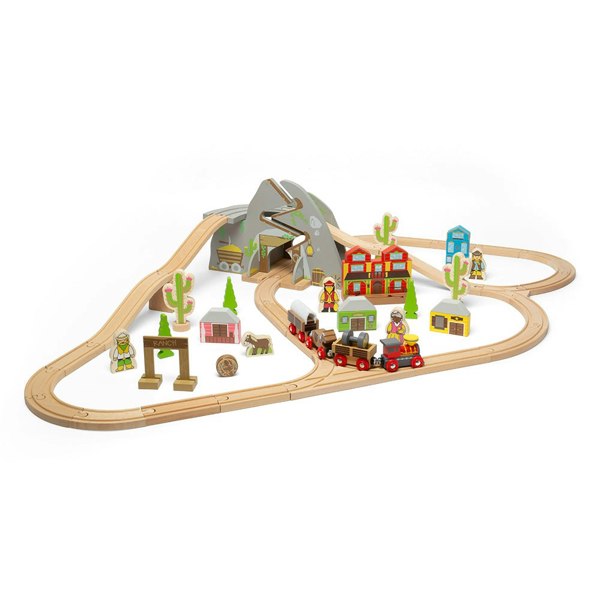 Bigjigs Rail Wooden Wild West Train Set - 62 Play Pieces