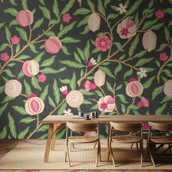 Origin Murals Fruit and Foliage - Black and Rose Pink
