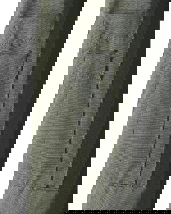 Lambretta Mens Utility Hooded Quilted Classic Badged Parka, close-up of the olive green fabric and stitching details.