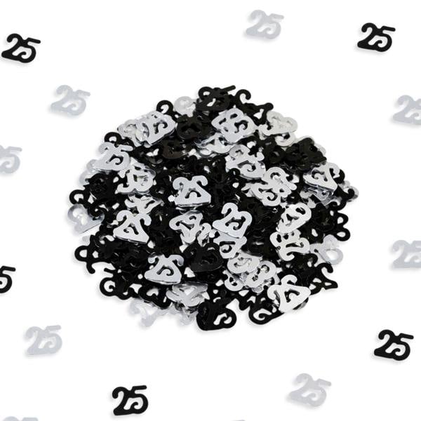 25th Birthday Metallic Confetti Table Decoration Set in Black and Silver, Party Pack Options image 8