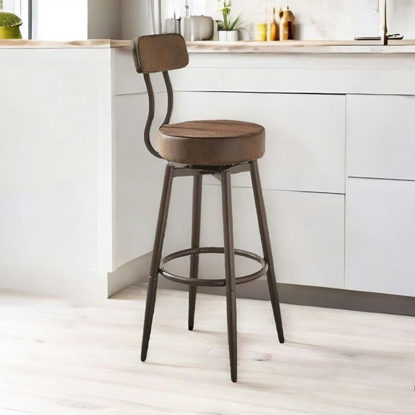 Rafaelo Mobilia Industrial Faux Leather Swivel Bar Stool With Back & Footrest