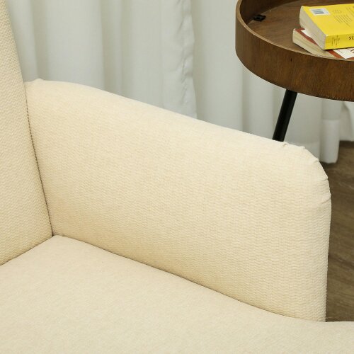 Wyld Haus Zipato Velvet Cream Compact 2 Seater Sofa With Extra Thick Padding And Wooden Legs