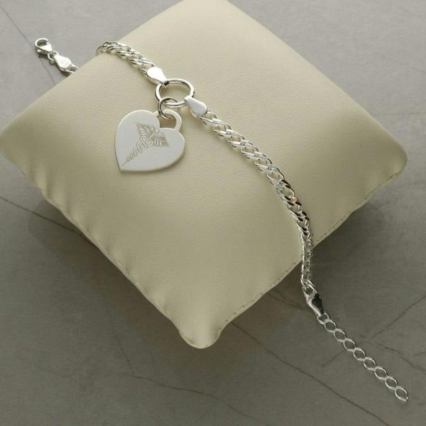 Sterling Silver Medical Alert Heart Charm Double Curb Bracelet - Love Silver Jewellery