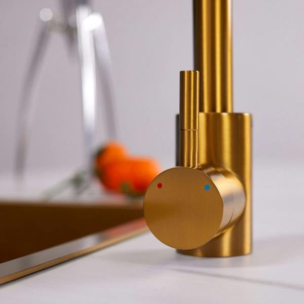 Flode Lillehammer | Single Lever Kitchen Sink Mixer Tap with Swivel Spout | Brushed Gold Finish