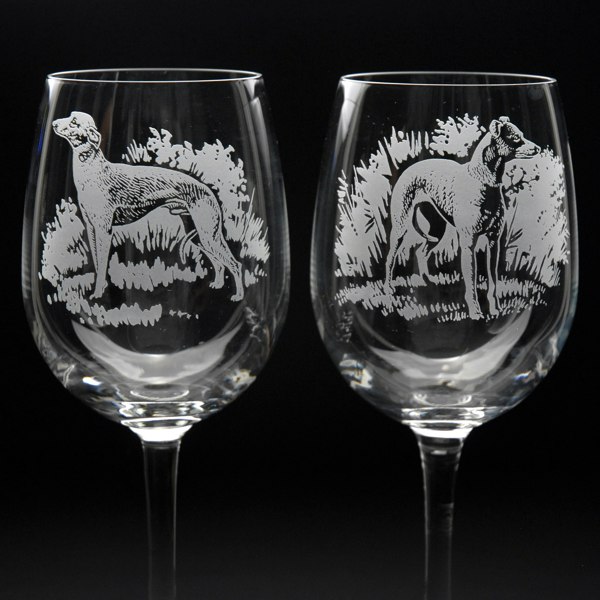 Glyptic Glass Art Whippet Dog Crystal Wine Glass - Hand Etched/Engraved Gift