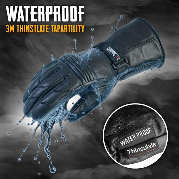 Infinity Leather Men's Thermal Motorbike Black Leather Waterproof Biker Protection Gloves