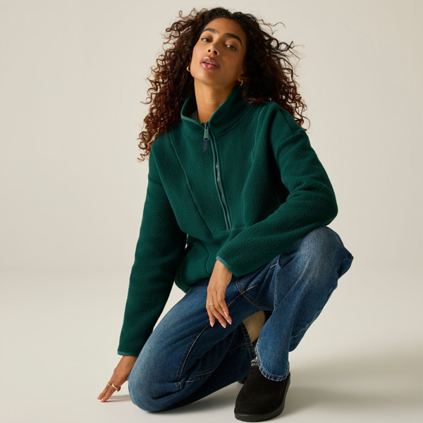 Regatta Womens Frankie Borg Half Zip Longline Fleece Top - Deep Pine