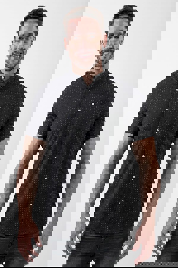 ENORSIA Black Printed Grandad Collar Short Sleeve Shirt