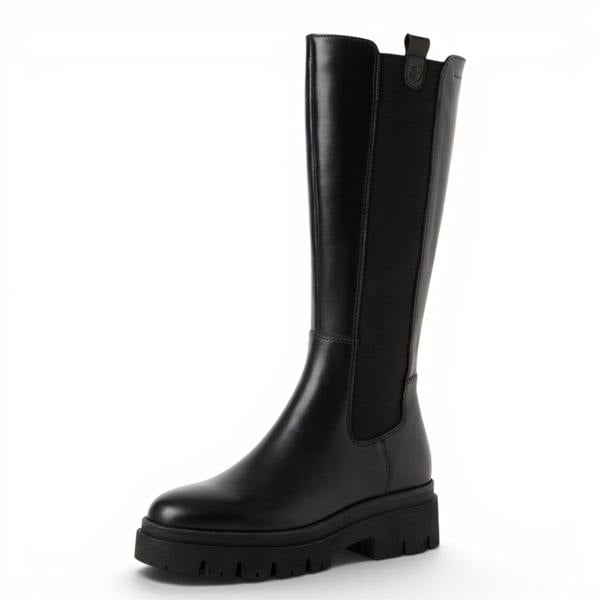 Tamaris Women’s Black Leather Knee High Platform Heel Long Boots - 25608-41
