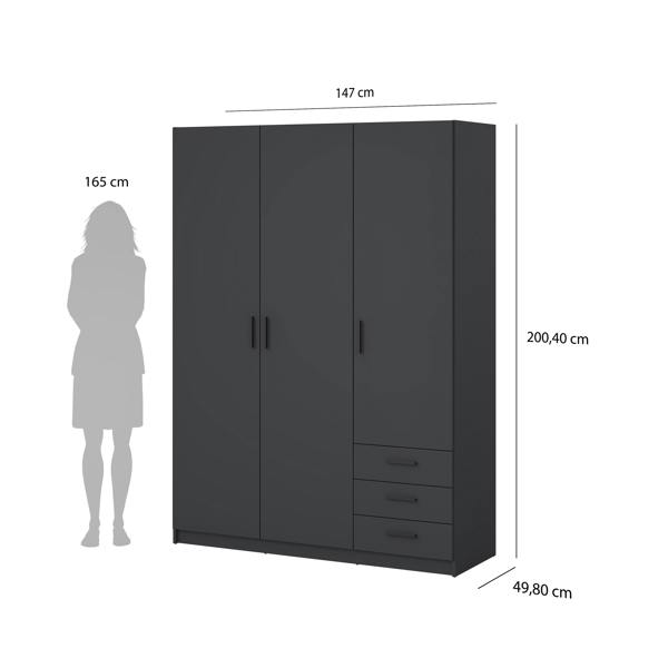 Furniture To Go Sprint Wardrobe with 3 Doors + 3 Drawers in Matt Grey
