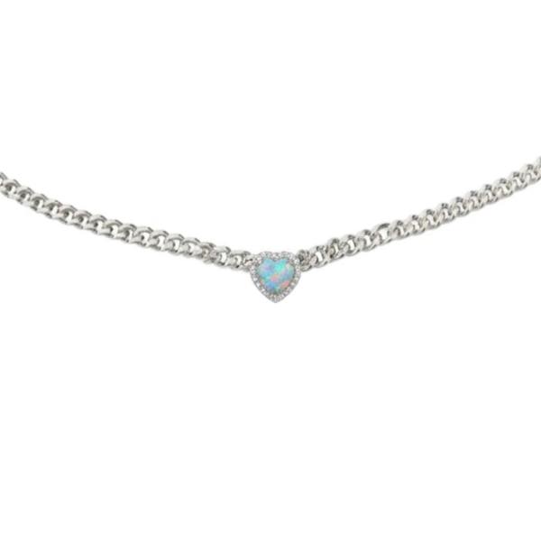 Necklace with a heart-shaped opal pendant on a white background