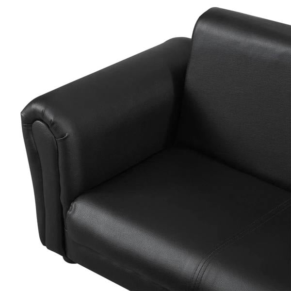 Black kids sofa bed corner view with rounded armrest and seat cushioning