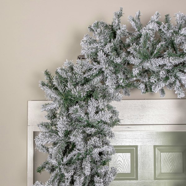 Samuel Alexander 8ft (2.52m) Slimline Single Door Artificial Snow Flocked Christmas Tree Arch in Green with 2000 Tips