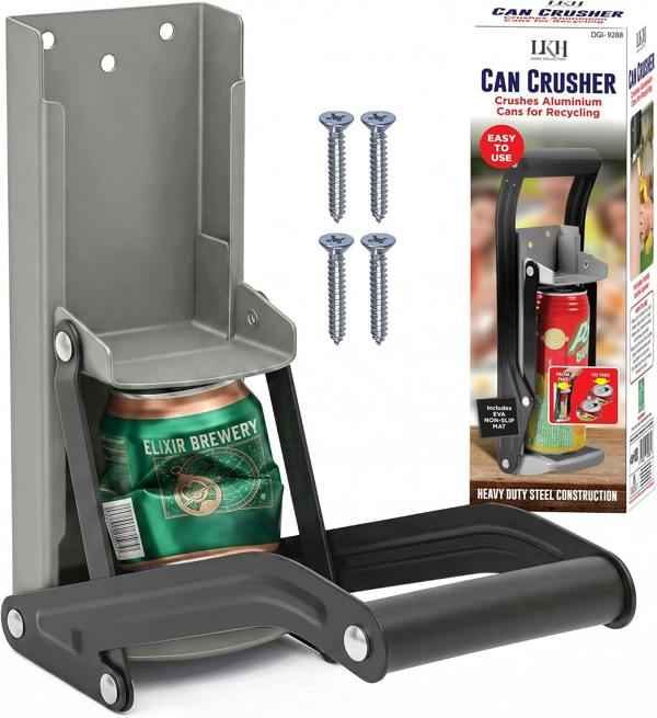 LKH HOME COLLECTION Can Crusher & Bottle Opener - Soda Beer Can Crushers for Recycling, Wall Mounted with Soft Grip Handle, Built-in Tin Opener
