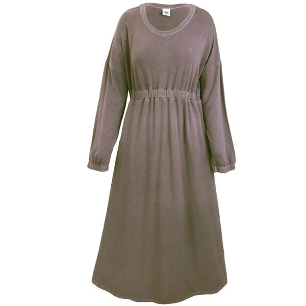 Frock Tales Rustic Midi Dress with Long Sleeves - Cool Mocha