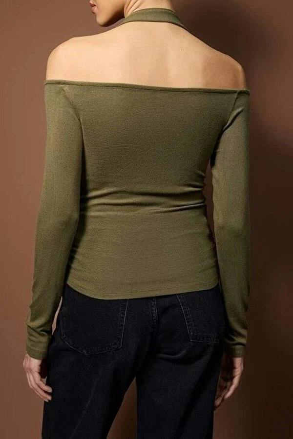 WOVCOR Fitted Knitted Blouse with Accessory Belt Detail