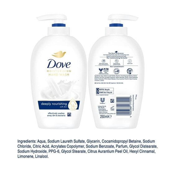 Dove Moisturising Hand Wash, Deeply Nourishing Instantly Soft Skin, 250ml