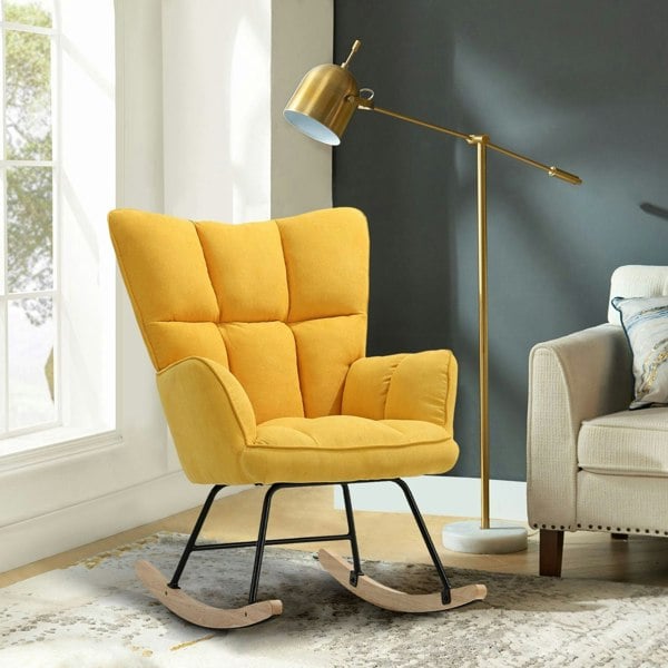 3ft Height Tufted Linen Upholstered Rocking Chair Rocking Chairs Living and Home