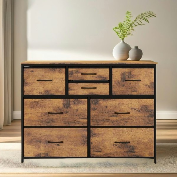 Rafaelo Mobilia Bedroom Chest With 8 Fabric Drawers Rustic Brown