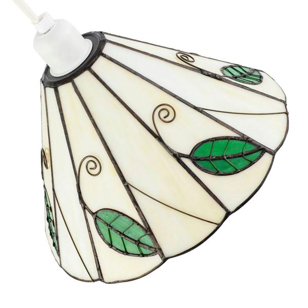 Chic Floral Tiffany Glass Pendant Light Shade with Ornate Green Leaves Image 4