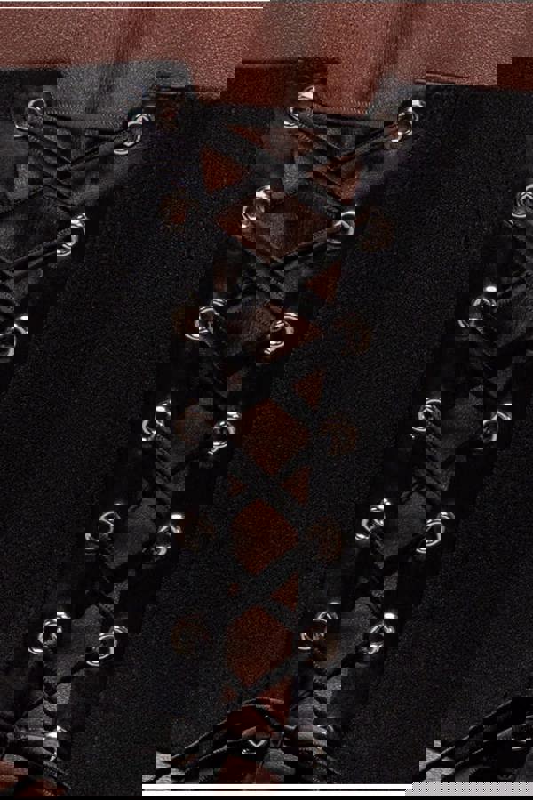 High Neck Open Back Lace Up Scuba Corset Top - Black T226